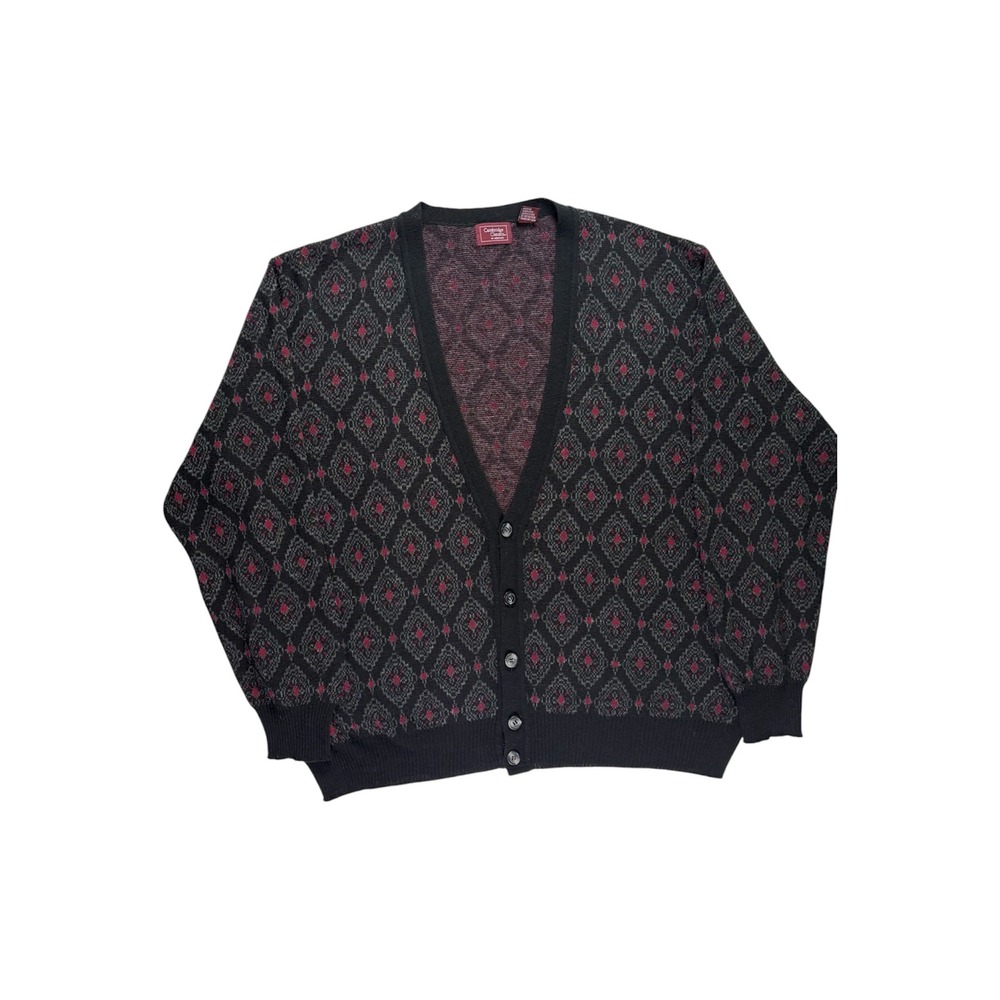Vintage 90s Cambridge Classics Cardigan Mens XL Geometric Wool Italy Grandpa